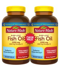 Nature Made Burp-Less Fish Oil 1,200 mg Softgels for Heart Health, 150 ct (2 pk)